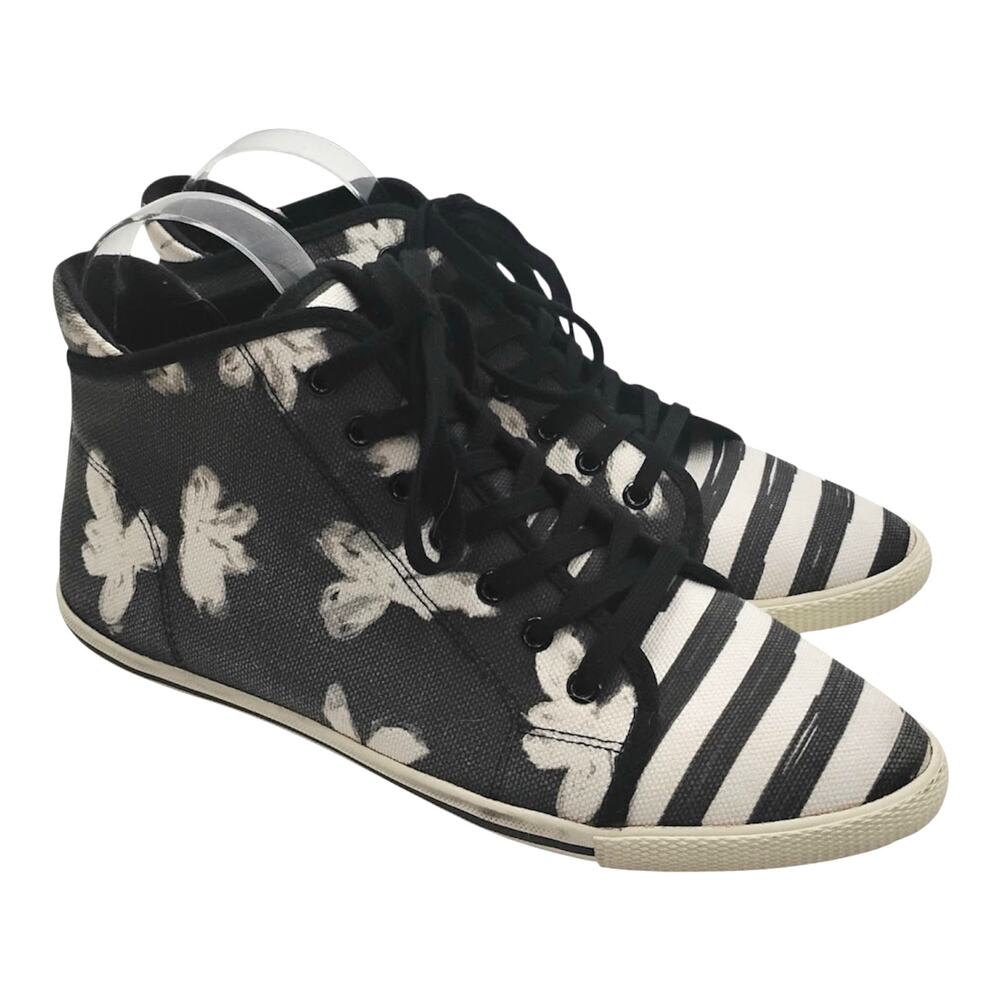 Marc Jacobs Polka Dot Canvas High Top Sneakers Floral Striped Black White 38.5